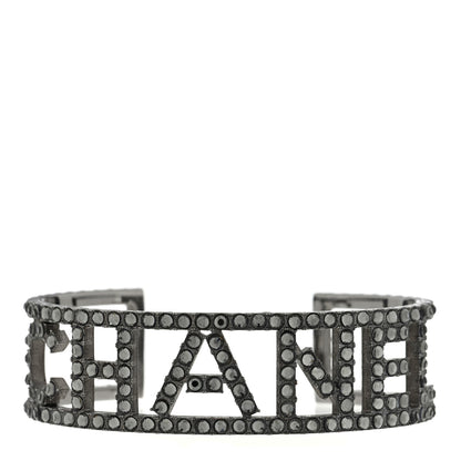Chanel Metal Crystal Logo Cuff Bracelet Ruthenium 1 of 3