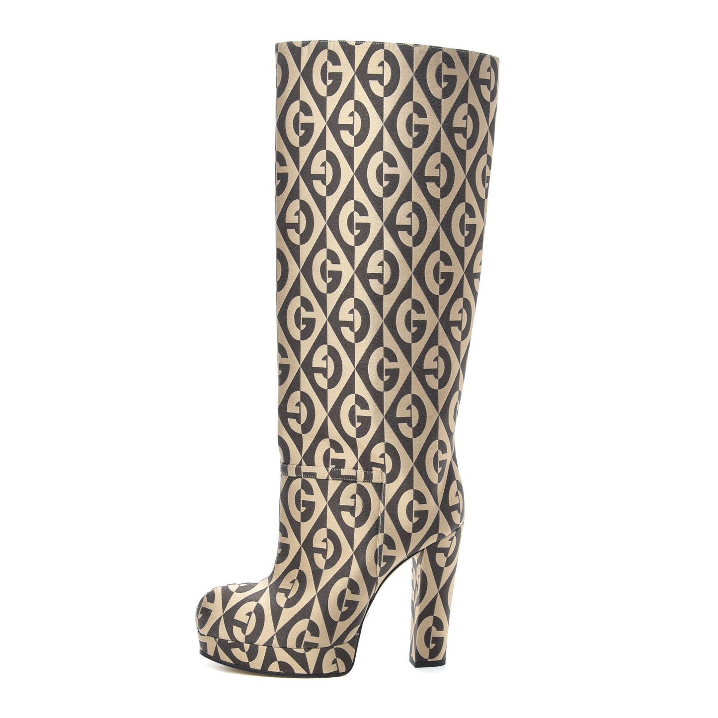 Fabric G Rhombus Print Platform Boots 37 Beige Cocoa