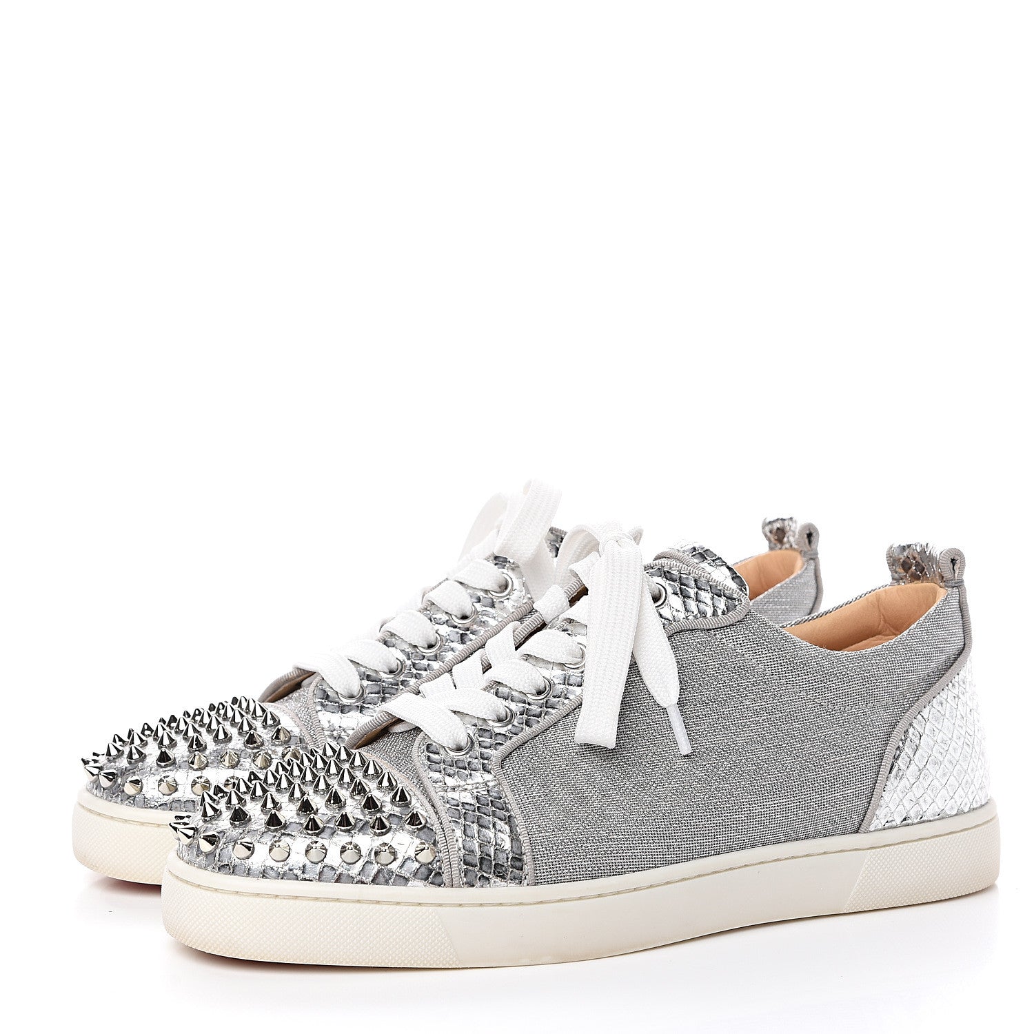 Christian Louboutin Metallic Louis Junior Spikes Flat Sneakers 41 Silver 3 of 11
