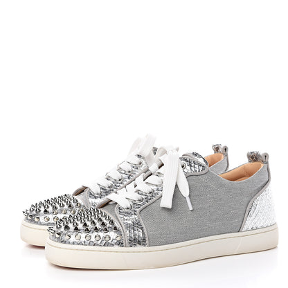Christian Louboutin Metallic Louis Junior Spikes Flat Sneakers 41 Silver 3 of 11