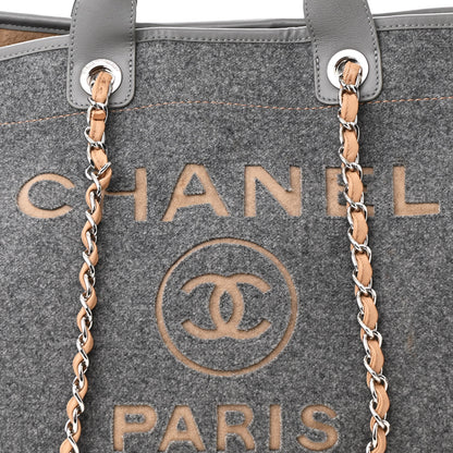 Chanel Wool Felt Calfskin Large Deauville Tote Grey Beige 8 of 13