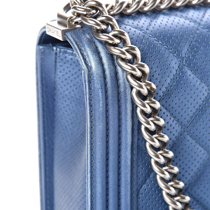 Chanel Metallic Lambskin Perforated New Medium Boy Flap Blue 10 of 20