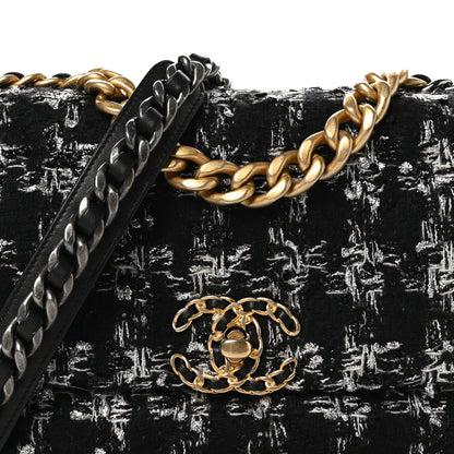 Chanel Tweed Quilted Medium Chanel 19 Flap Black Silver Ecru 8 of 10