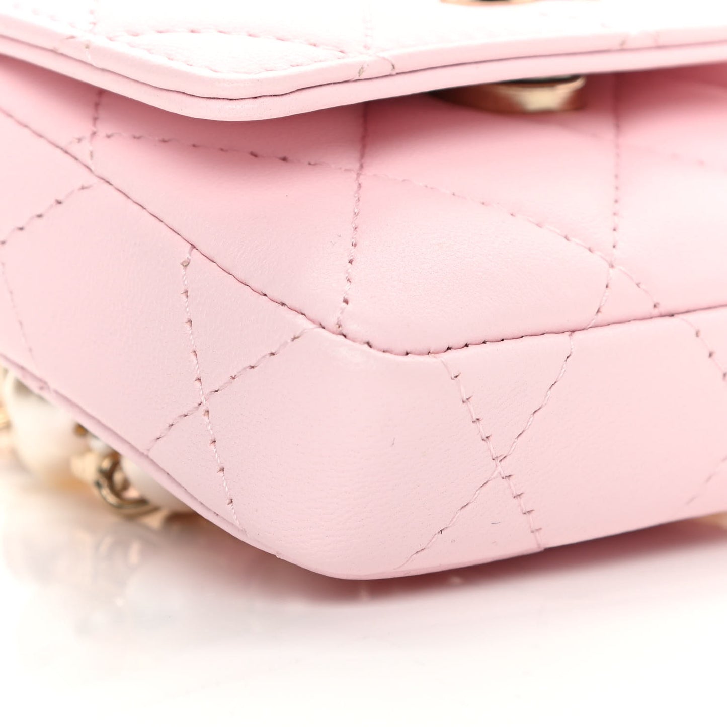 Lambskin Quilted Pearl Chain Belt Bag Light Pink