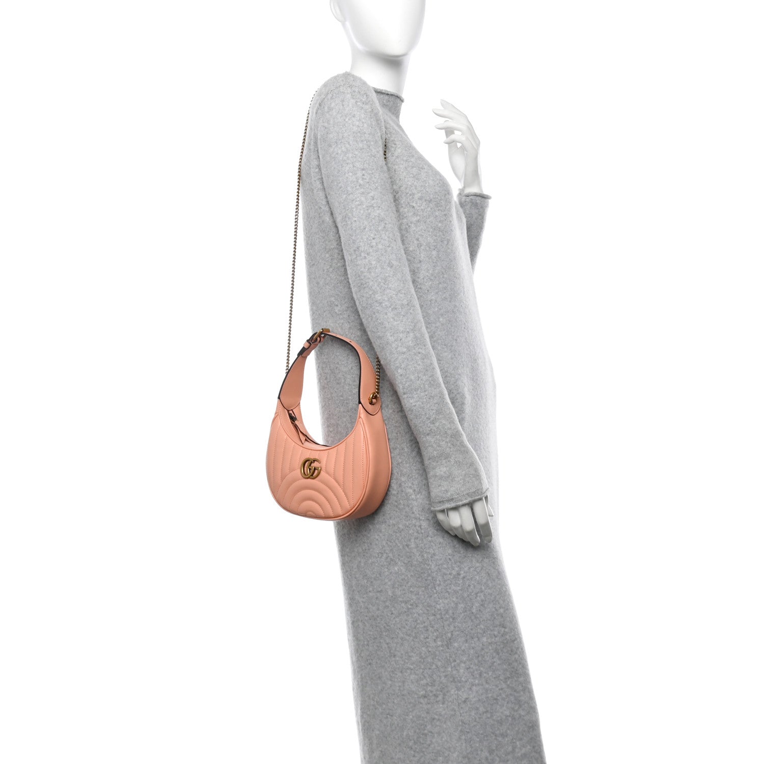 Gucci Calfskin Matelasse Chevron Mini GG Marmont Half Moon Hobo Peachy Chic 2 of 10