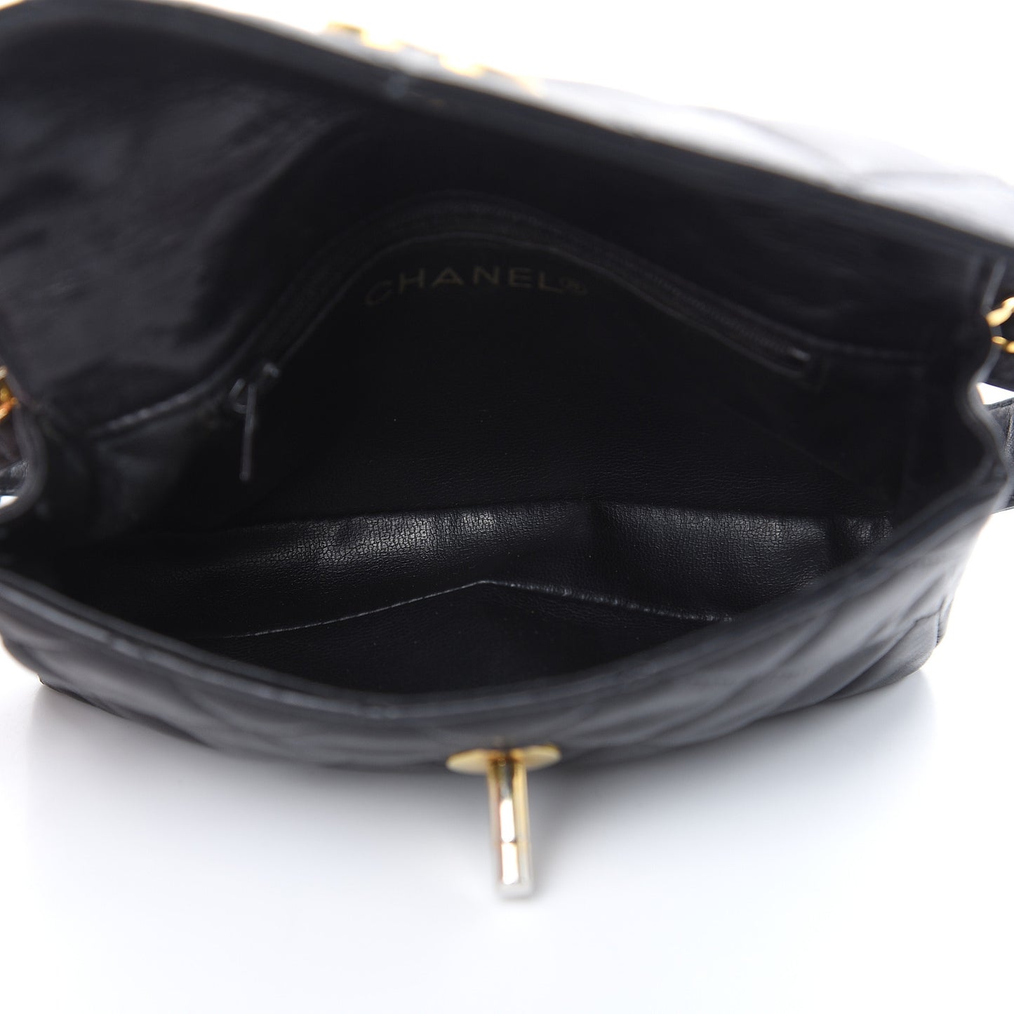 Lambskin Quilted Flap Waist Belt Bag Black