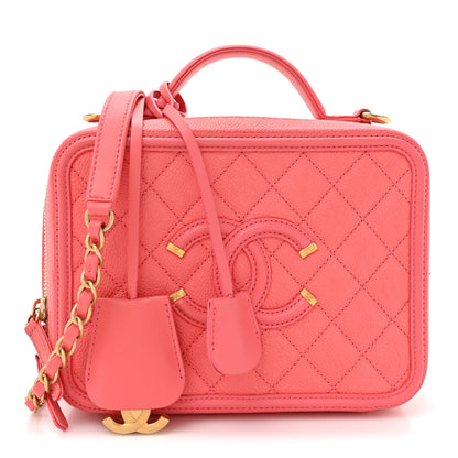 Chanel Caviar Quilted Medium CC Filigree Vanity Case Coral 1 of 10