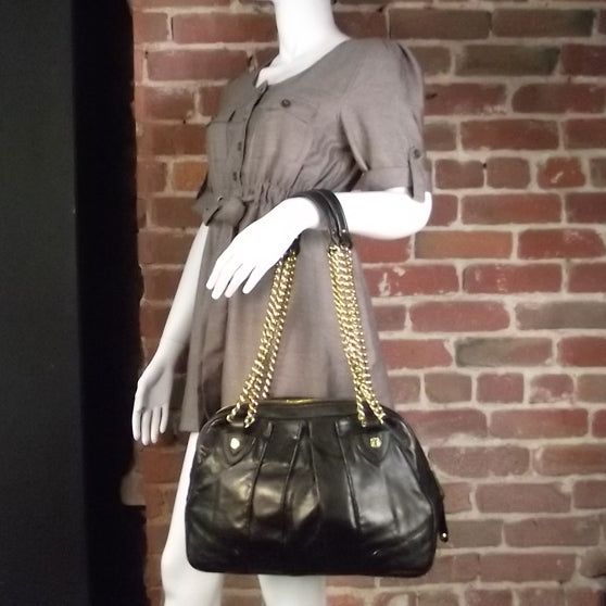 Leather Pleated Little Gordon Shoulder Bag Black