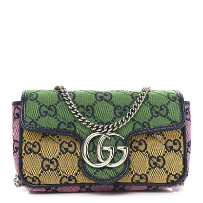 Gucci Monogram Multicolor Matelasse Diagonal Super Mini GG Marmont Shoulder Bag Green Blue Yellow Light Blue Pink 1 of 12