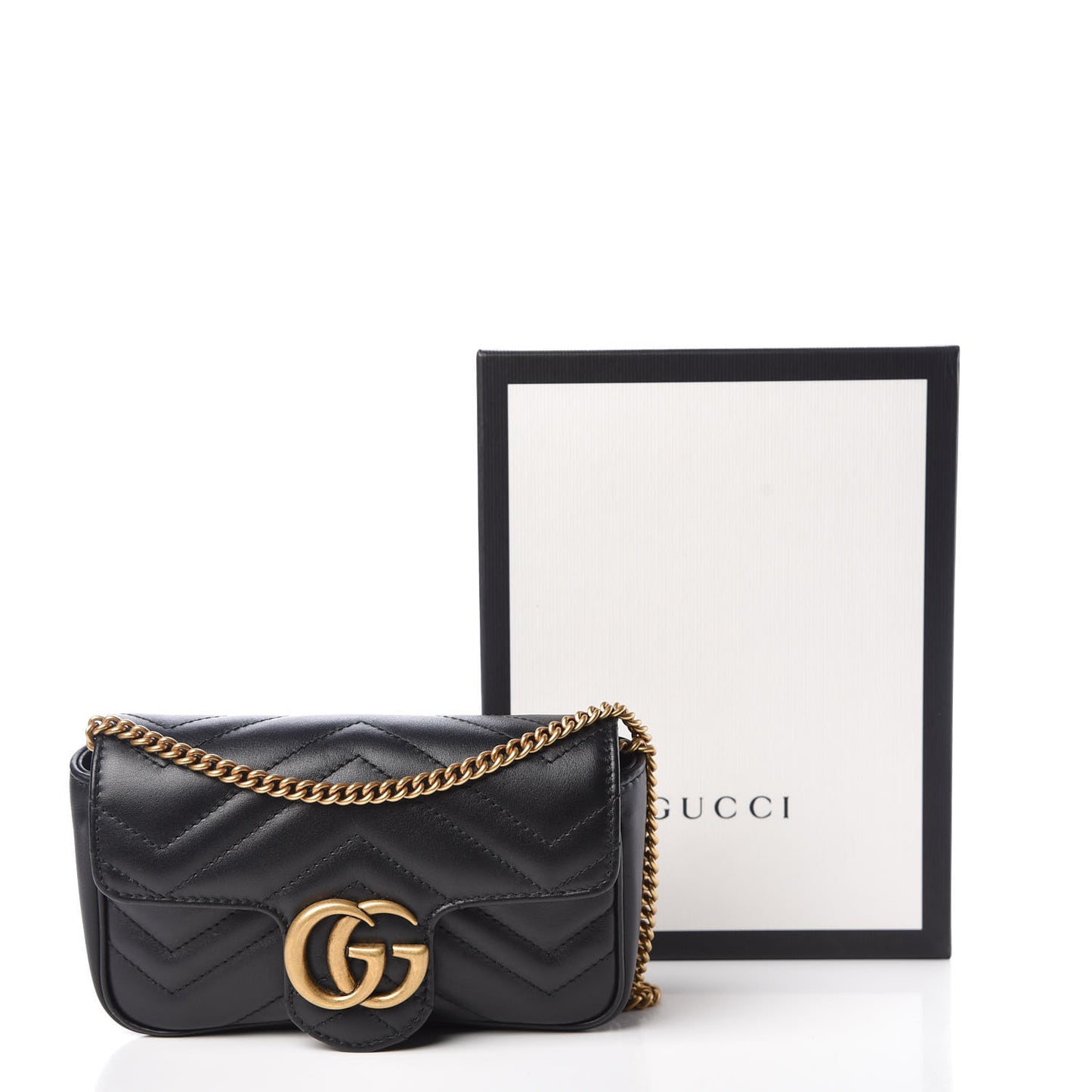 Calfskin Matelasse Super Mini GG Marmont Shoulder Bag Black