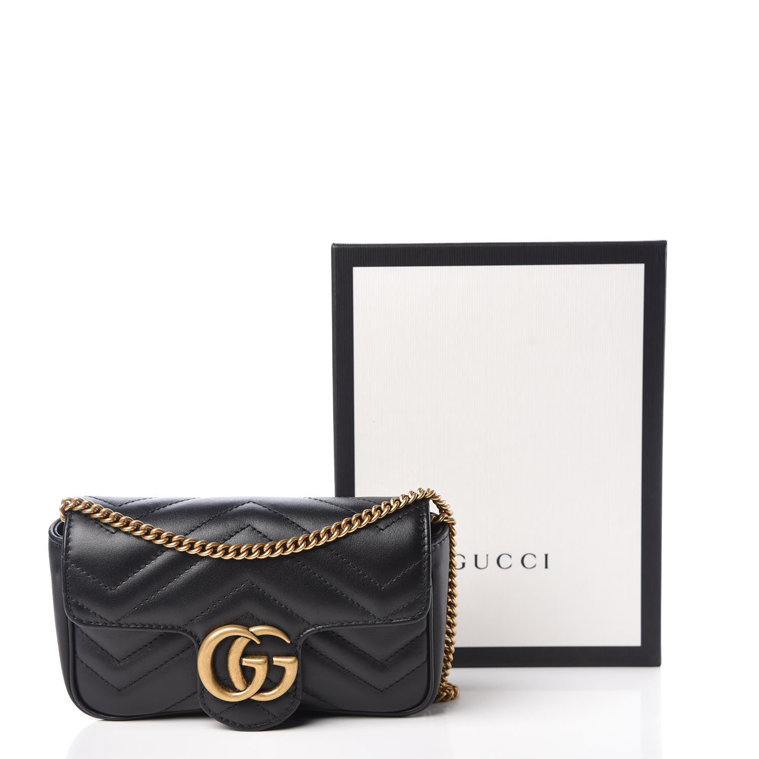 Gucci Calfskin Matelasse Super Mini GG Marmont Shoulder Bag Black 10 of 10