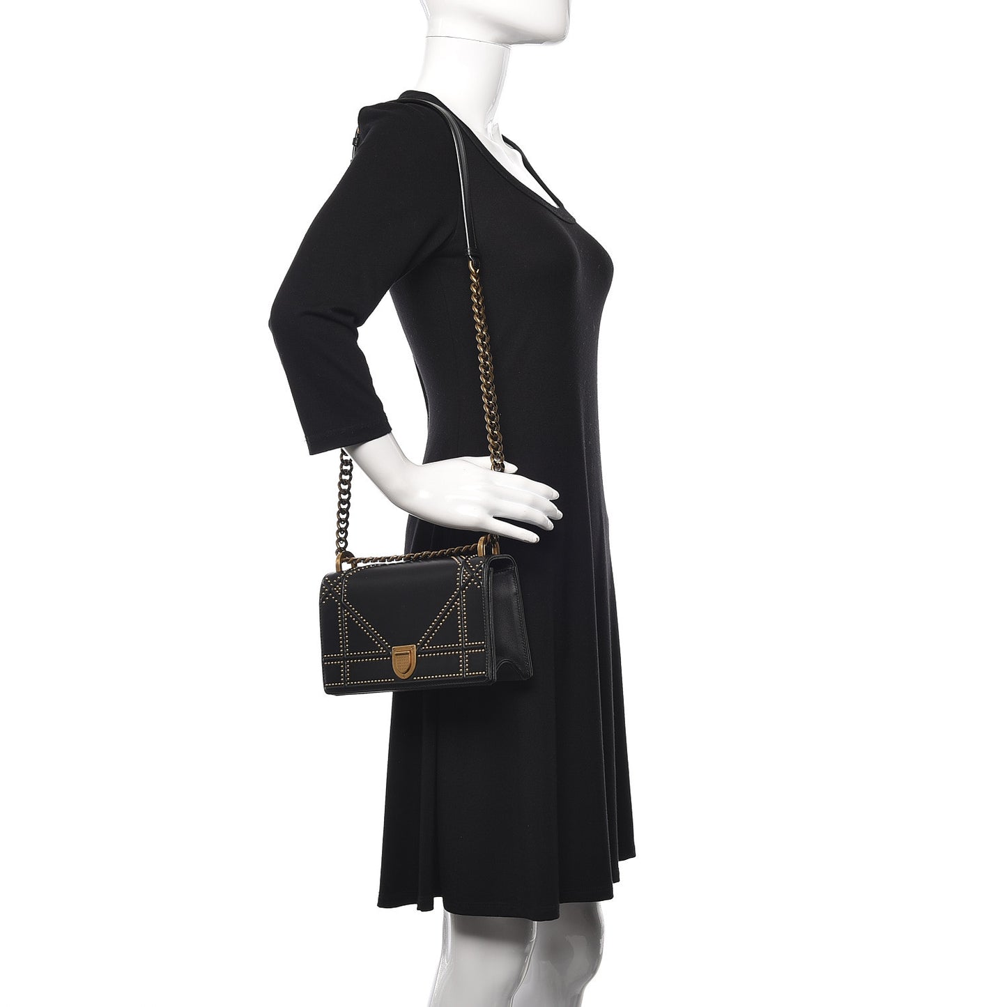 Calfskin Studded Small Diorama Flap Bag Black