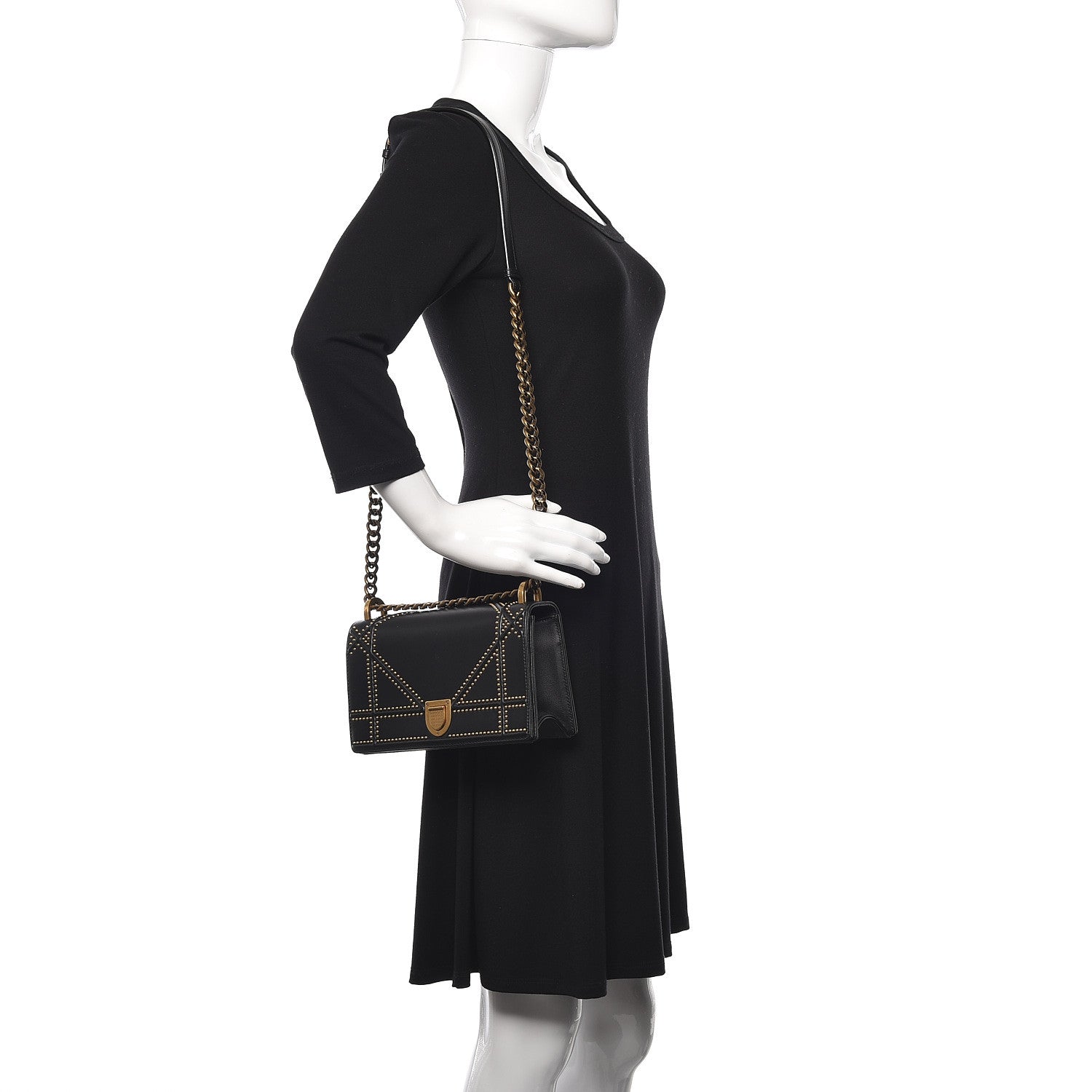 Christian Dior Calfskin Studded Small Diorama Flap Bag Black 2 of 11