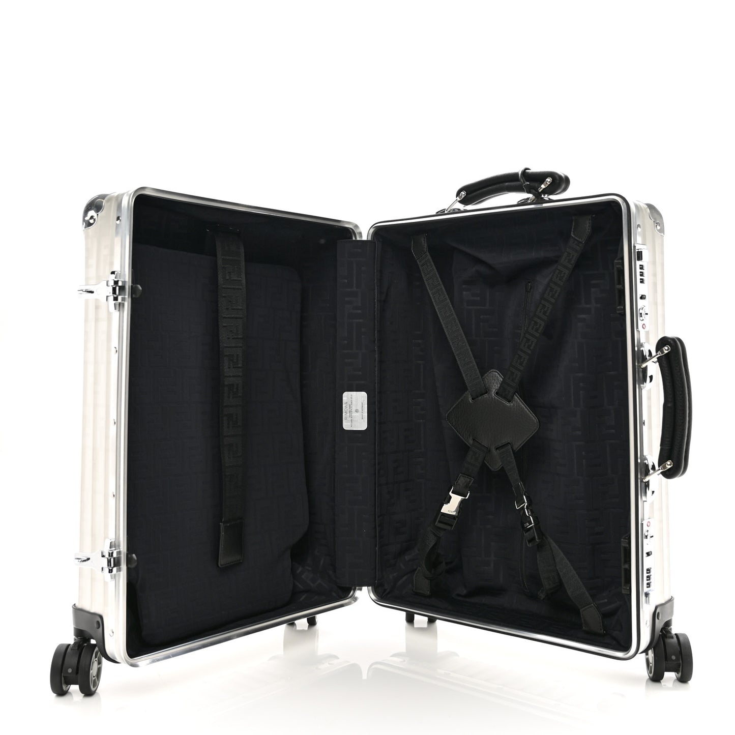 X RIMOWA Aluminum FF Print Roll Away Carry On Luggage Silver