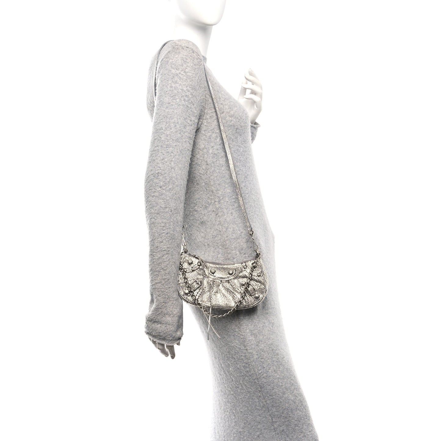 Strass Suede Metallic Nappa Le Cagole Mini Purse With Chain Grey