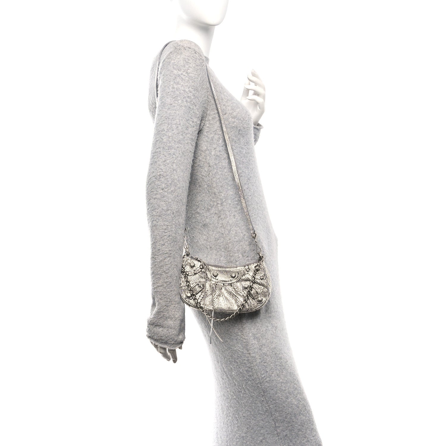 Balenciaga Strass Suede Metallic Nappa Le Cagole Mini Purse With Chain Grey 2 of 12
