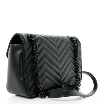 Gucci Calfskin Matelasse Monochrome Small GG Marmont Shoulder Bag Black 3 of 10