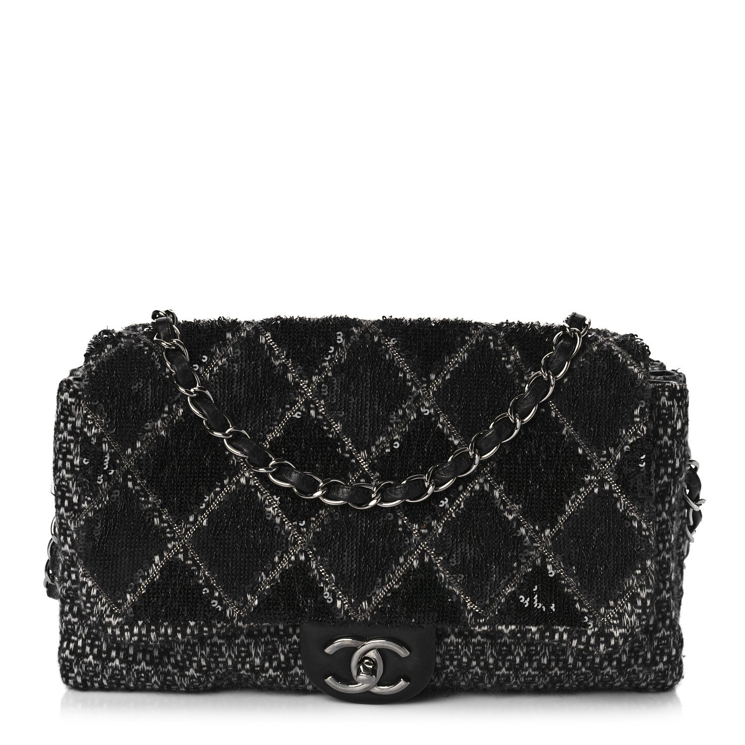 Chanel Sequin Tweed Icons Large Accordion 3 Flap Black 1 of 14