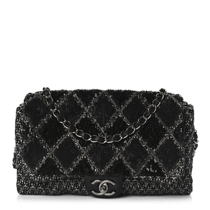 Chanel Sequin Tweed Icons Large Accordion 3 Flap Black 1 of 14