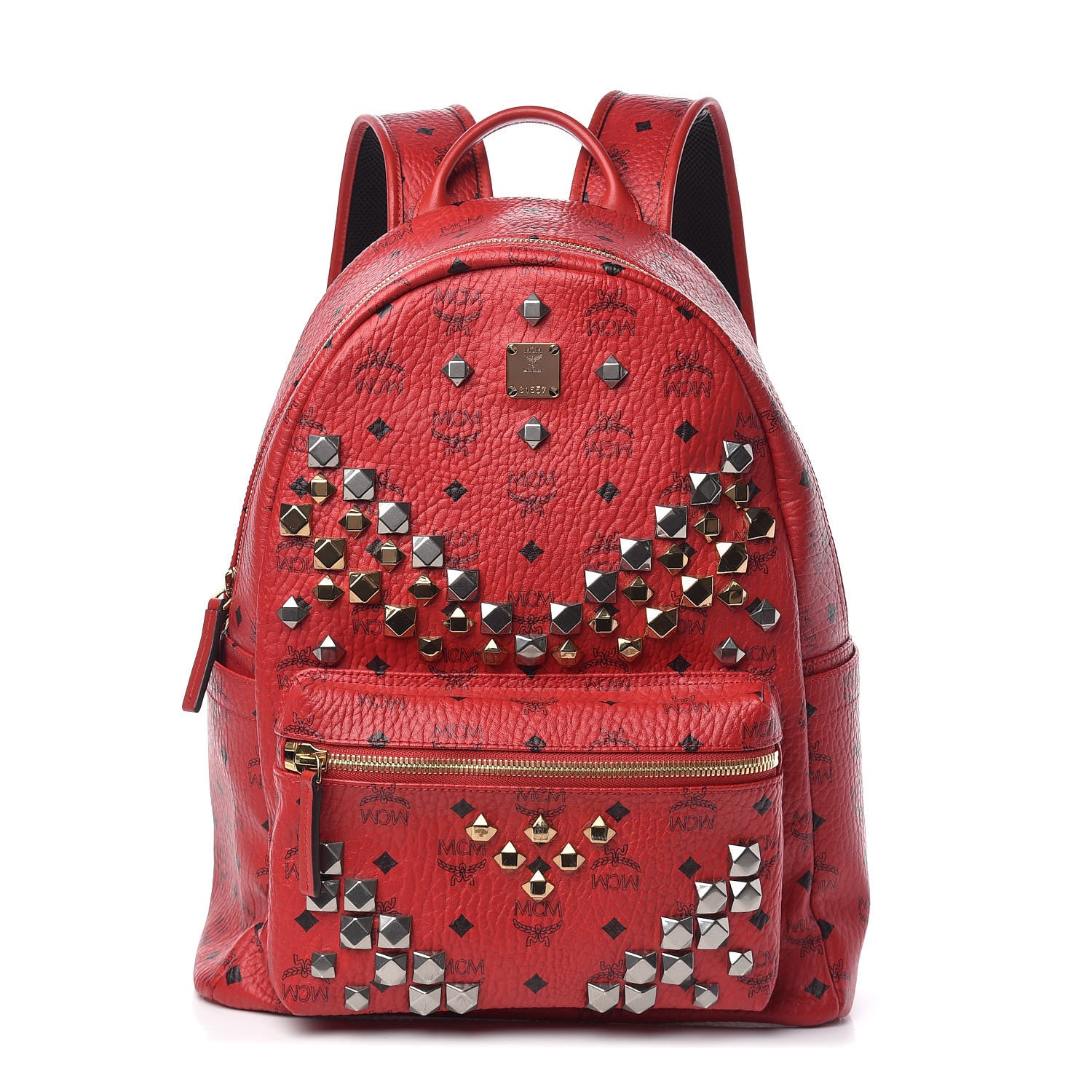 MCM Visetos Studded Medium Stark M Backpack Red 462349 – FASHIONPHILE