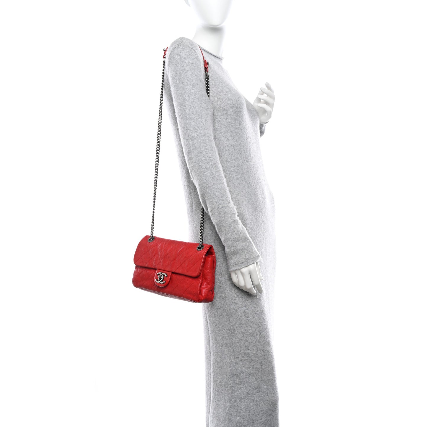 Caviar Quilted Medium Simply CC Flap Red