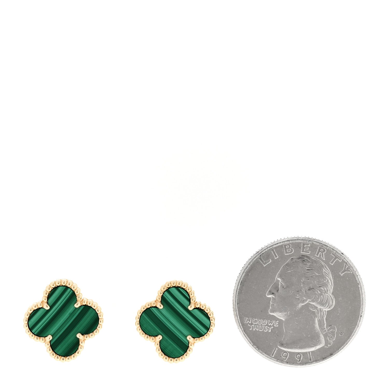 Van Cleef & Arpels 18K Yellow Gold Malachite Vintage Alhambra Earrings 2 of 6