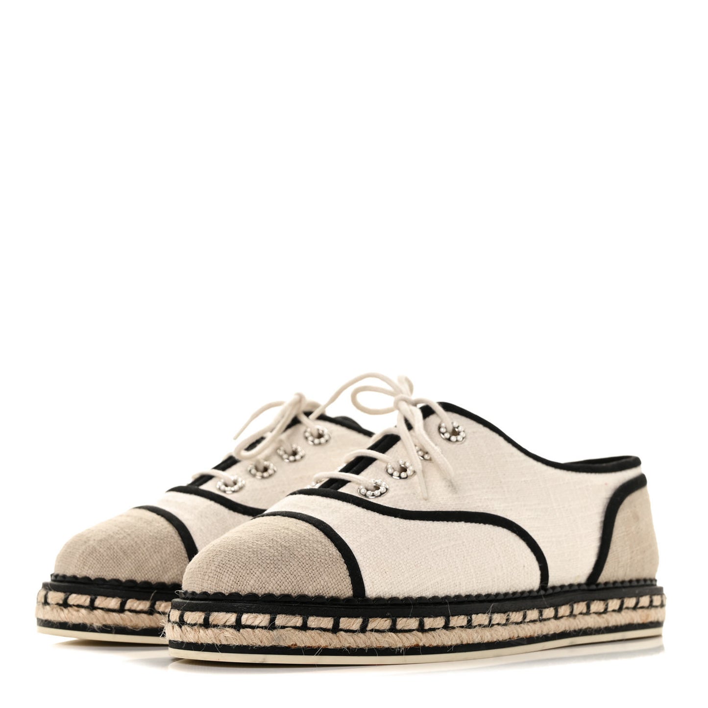 Cotton Lace Up Espadrilles 37 Light Beige