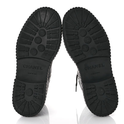 Chanel Calfskin Grosgrain Quilted Lace Up Boots 38 Black Grey 6 of 9