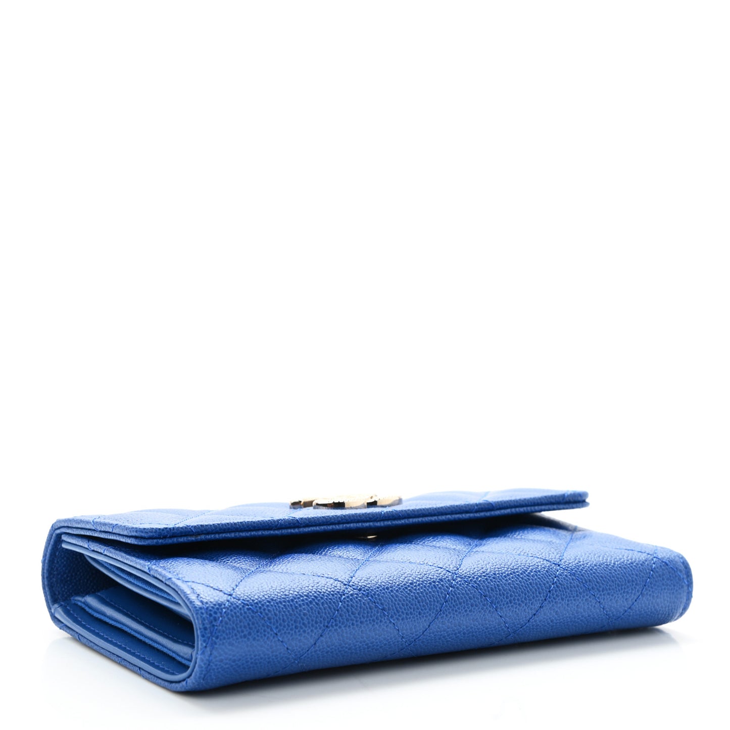 Caviar Quilted Studded CC Medium Flap Wallet Blue