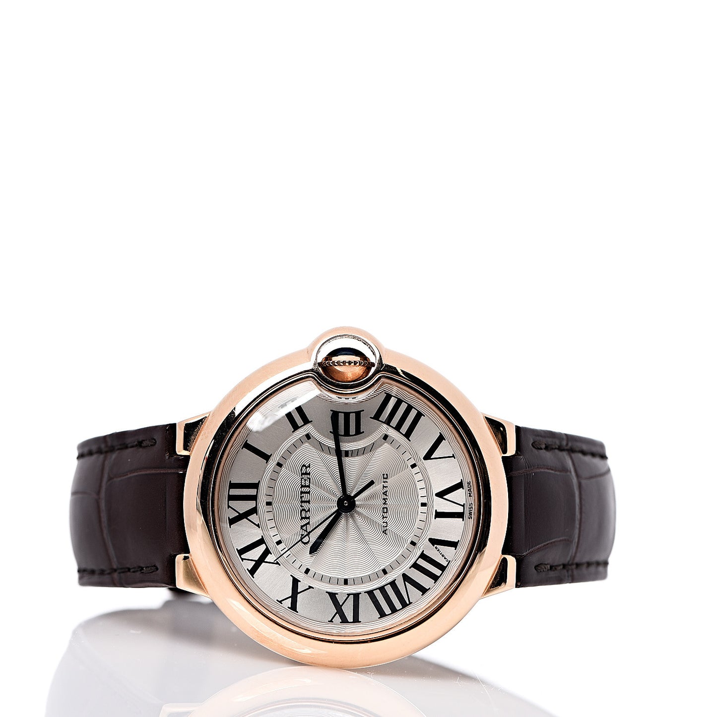 18K Pink Gold Alligator 36mm Ballon Bleu De Cartier Automatic Watch
