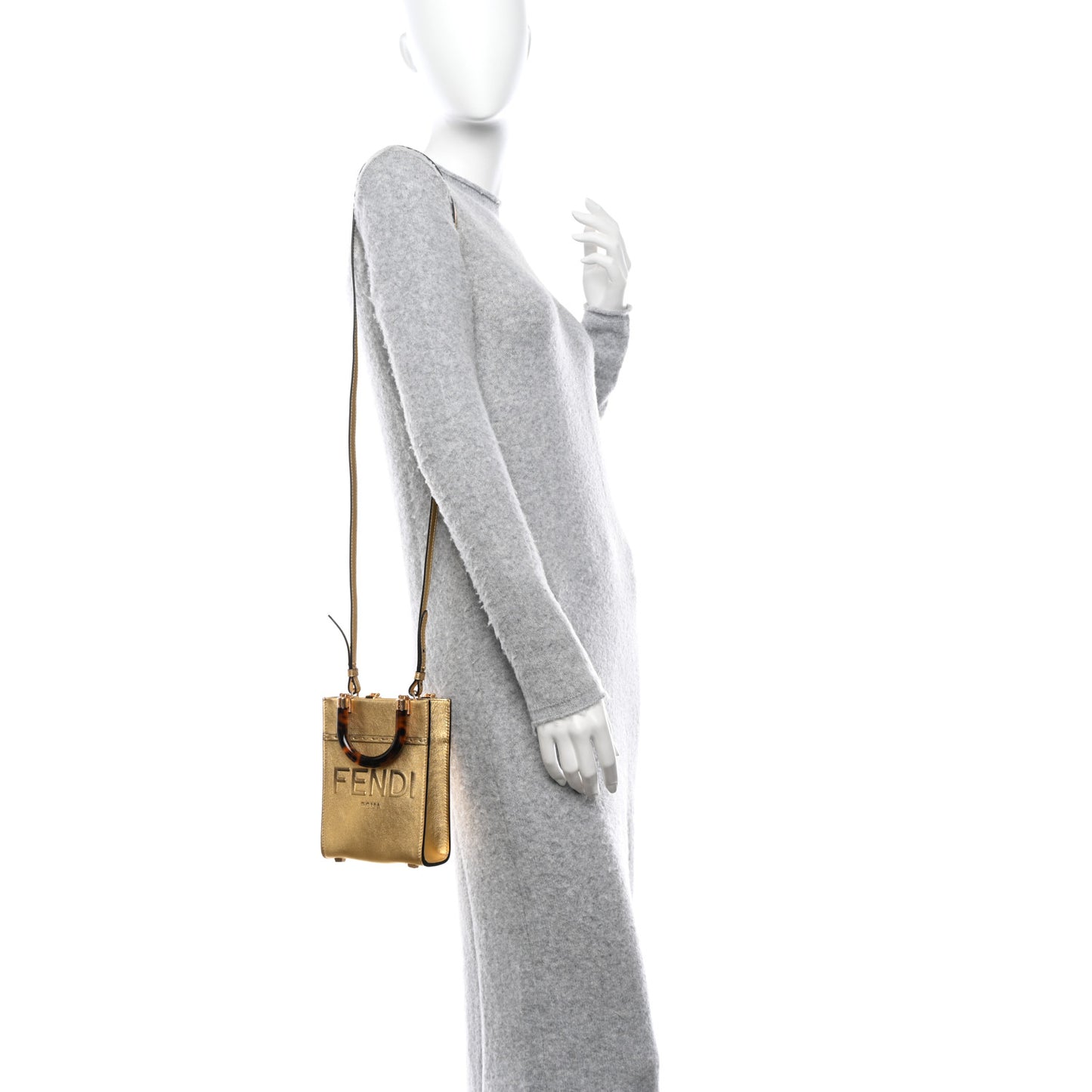 Vitello Catalan Mirror Plexiglass Mini Fendi Sunshine Shopper Tote Gold