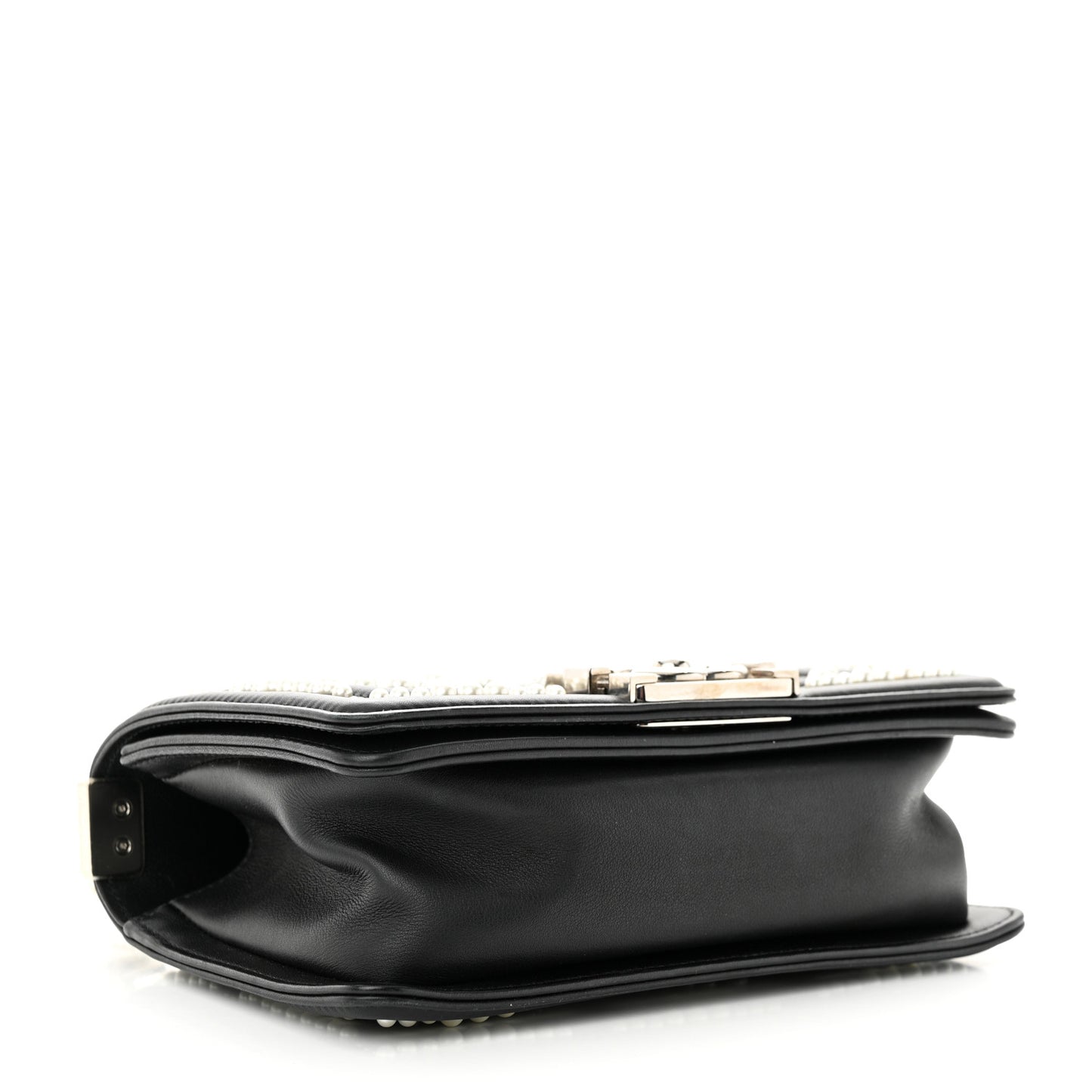 Calfskin Pearl Chevron Small Boy Flap Black
