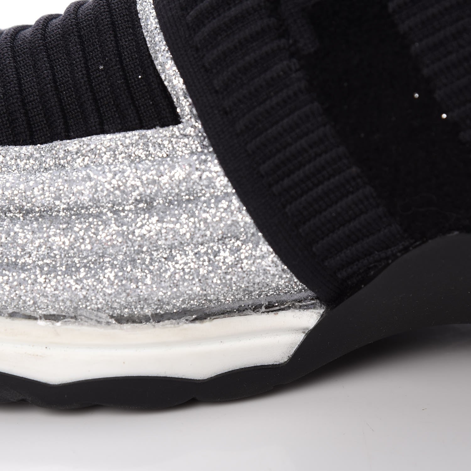 Chanel Glitter Stretch Fabric CC Sneakers 36 Black Silver 11 of 11