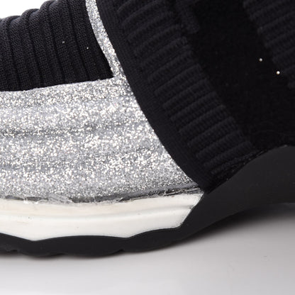Chanel Glitter Stretch Fabric CC Sneakers 36 Black Silver 11 of 11