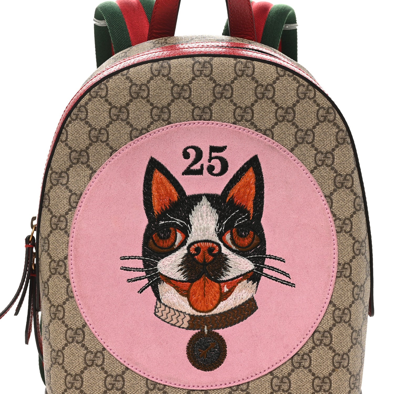 Gucci GG Supreme Monogram Web Bosco Patch Dome Backpack Beige Malva Hibiscus Red 7 of 10