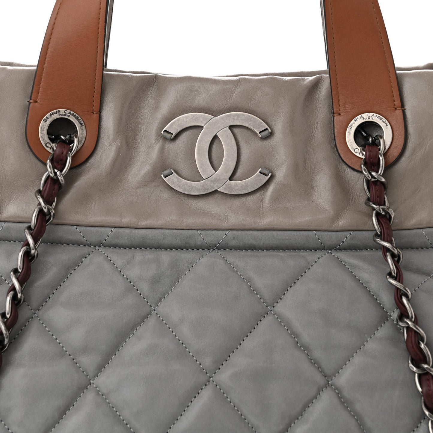 Iridescent Calfskin Quilted Small In The Mix Tote Grey
