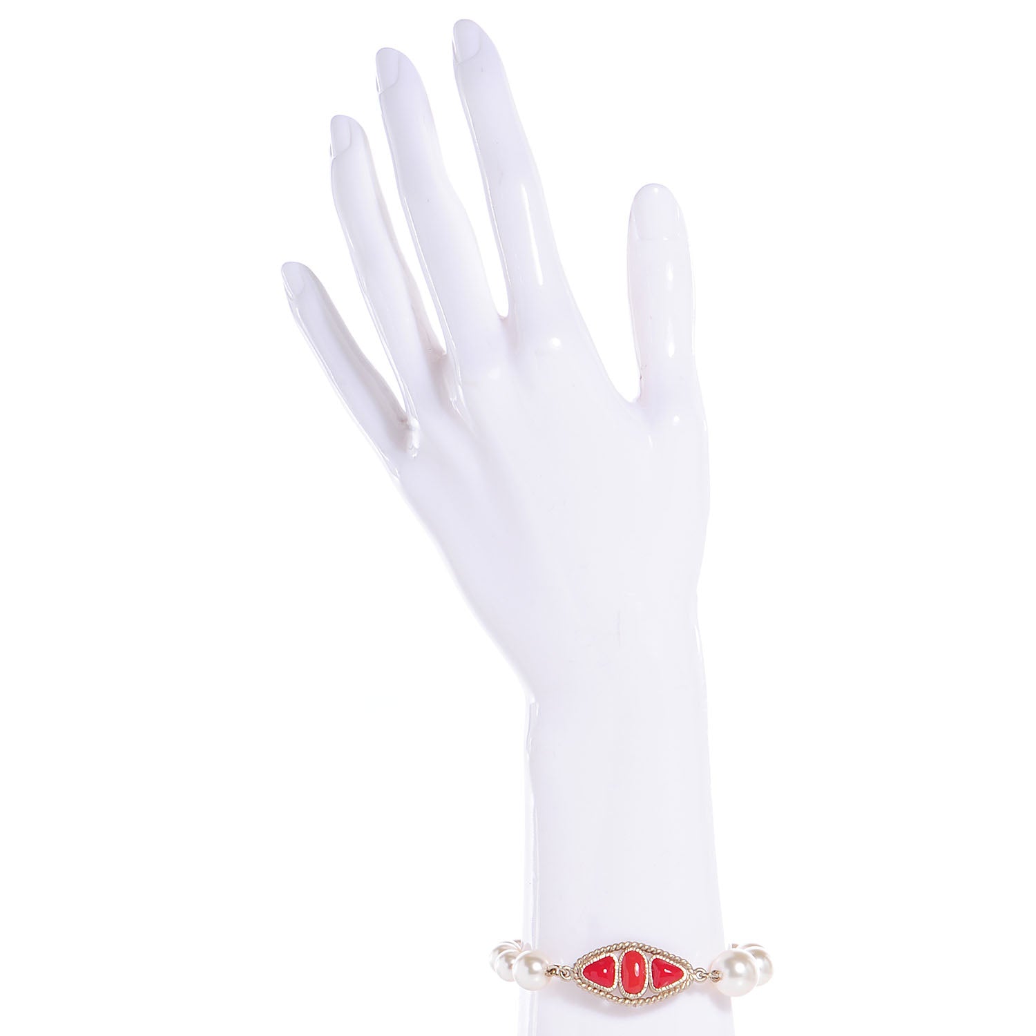 Chanel Enamel Pearl CC Bracelet Gold Red 2 of 6