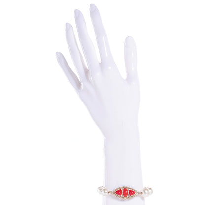 Chanel Enamel Pearl CC Bracelet Gold Red 2 of 6