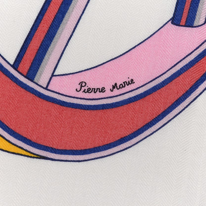 Hermes Cashmere Silk Les Roues De Phaeton Shawl 140 White Rose Jaune 4 of 6
