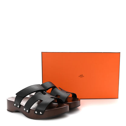 Hermes Calfskin Womens Kos Clog 37 Black 10 of 10