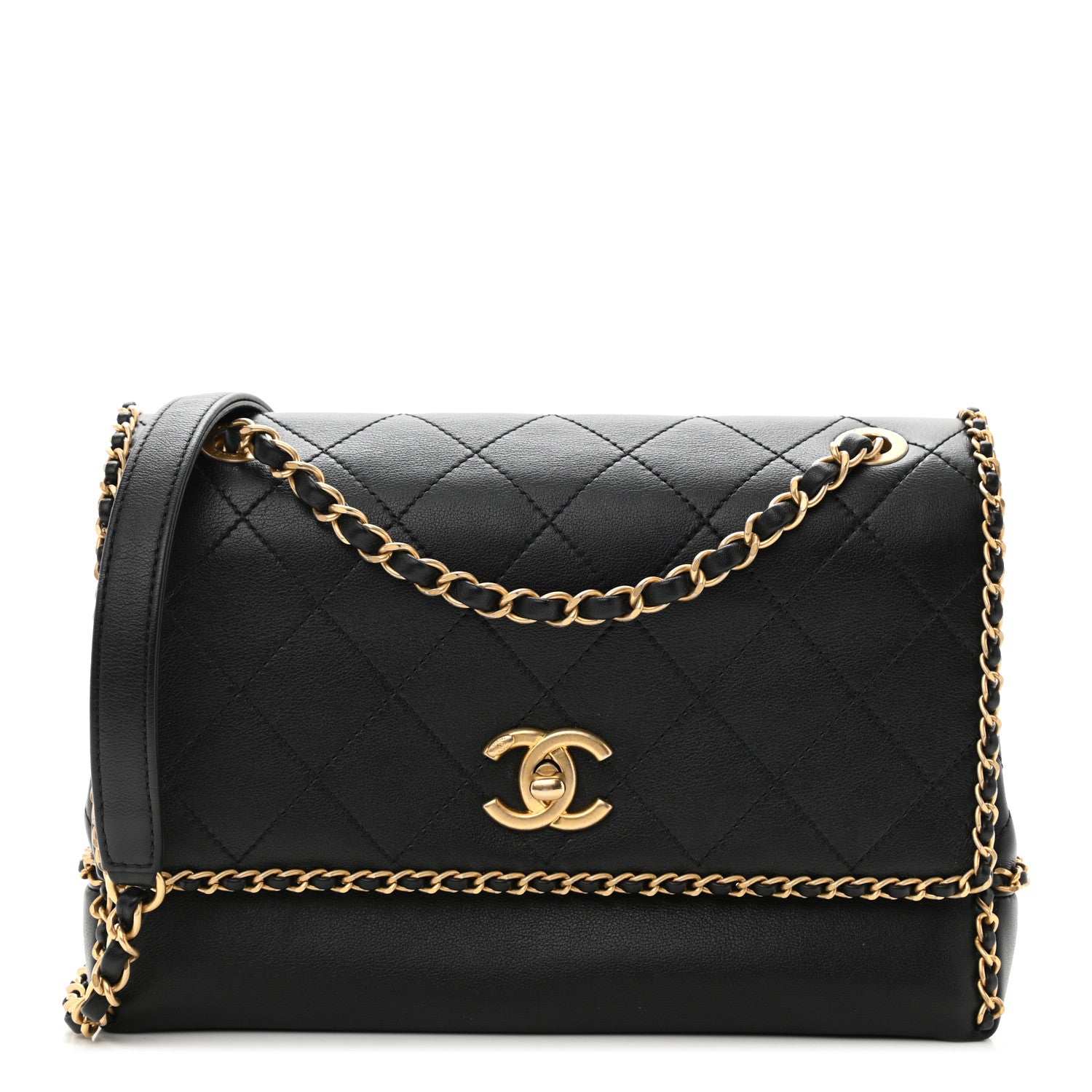Chanel Calfskin Stitched Chain Flap Black 1 of 11