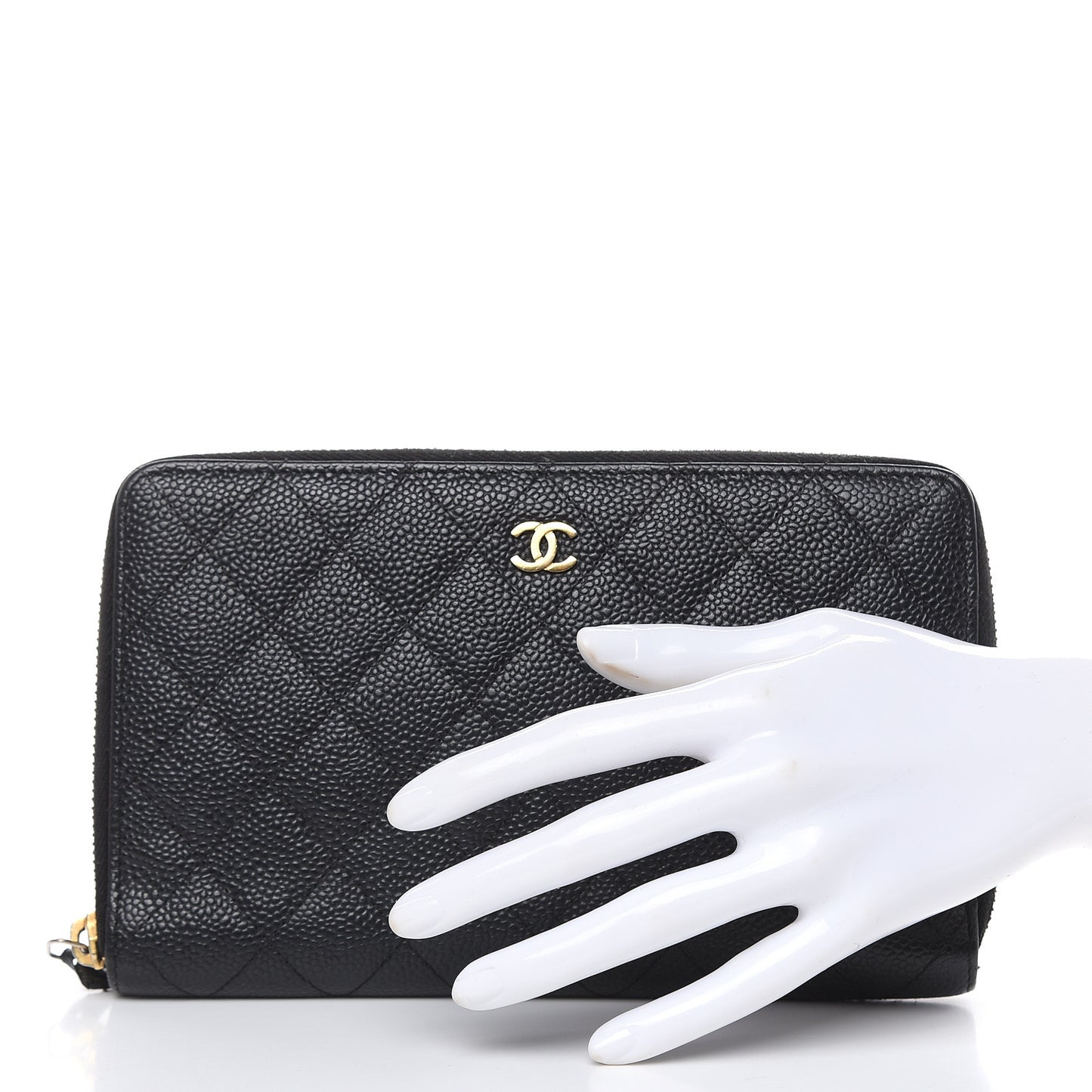 Caviar Quilted Large Zip Around Organizer Wallet Black