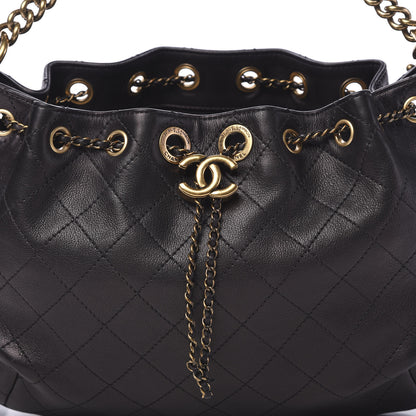 Chanel Calfskin Stitched Small Paris Rome Drawstring CC Bag Black 11 of 11