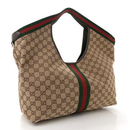 Gucci GG Monogram Web Large Giglio Tote Beige Brown 2 of 10