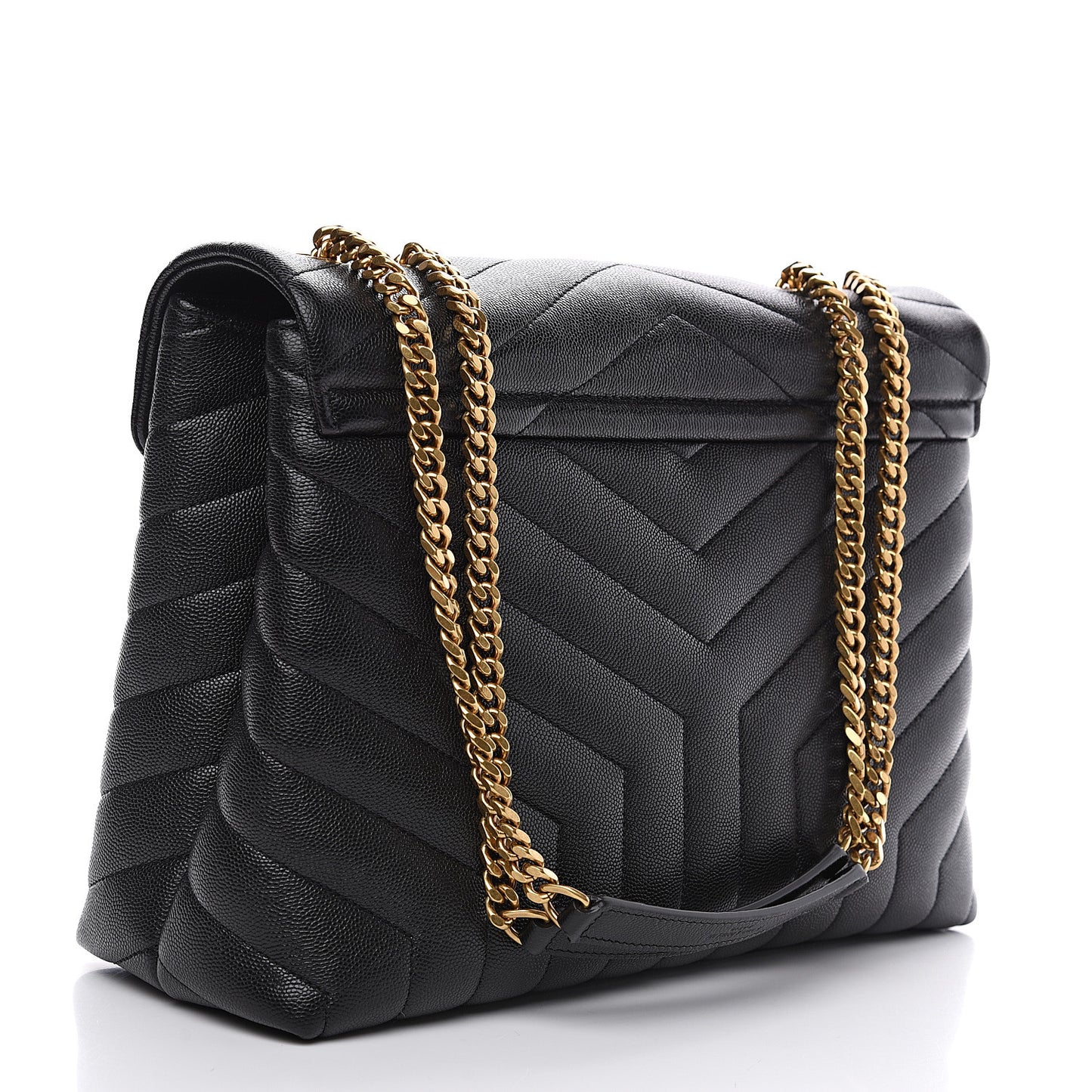 Grain de Poudre Calfskin Y Quilted Monogram Medium Loulou Chain Satchel Black
