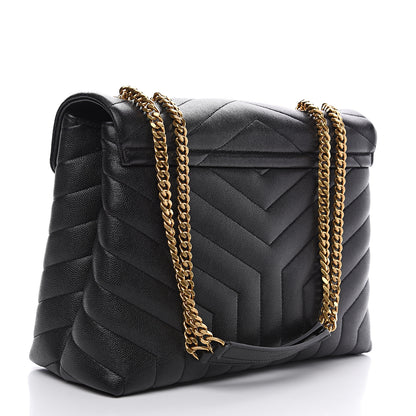 Saint Laurent Grain de Poudre Calfskin Y Quilted Monogram Medium Loulou Chain Satchel Black 2 of 9