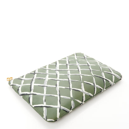 Chanel Lambskin Painted Quilt Pouch Green Grey Black 4 of 8