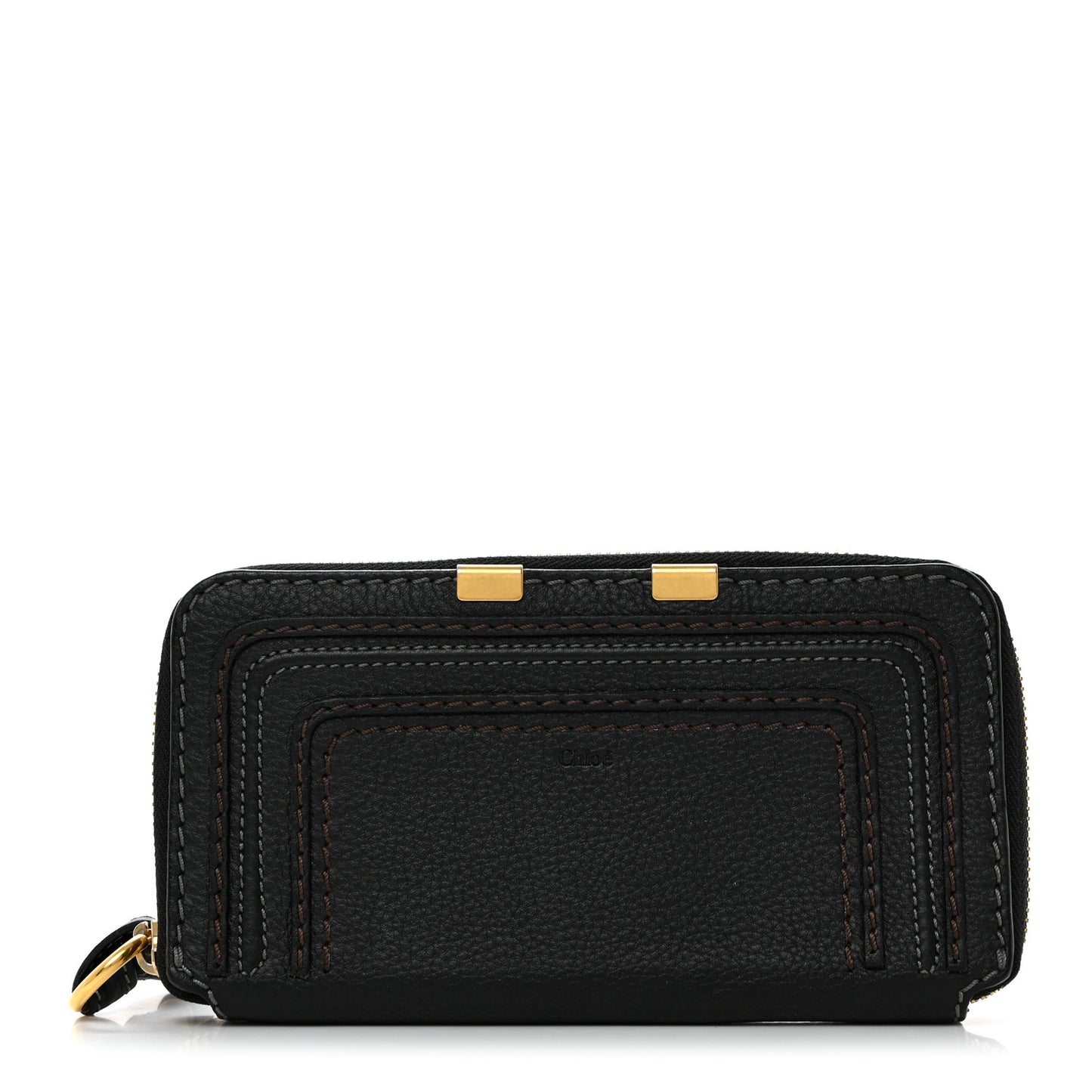 Grained Calfskin Marcie Long Zip Around Wallet Black