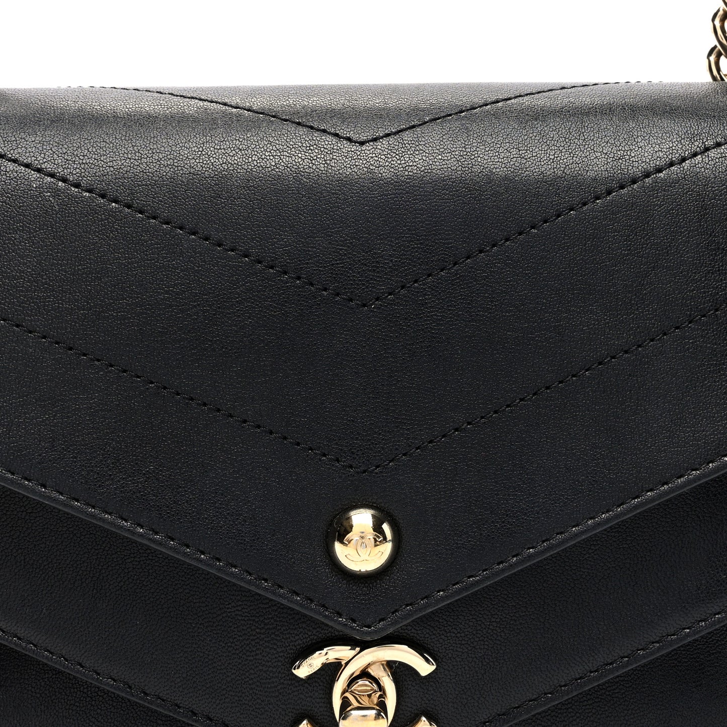 Sheepskin Chevron Quilted Mini Double Chevron Flap Black