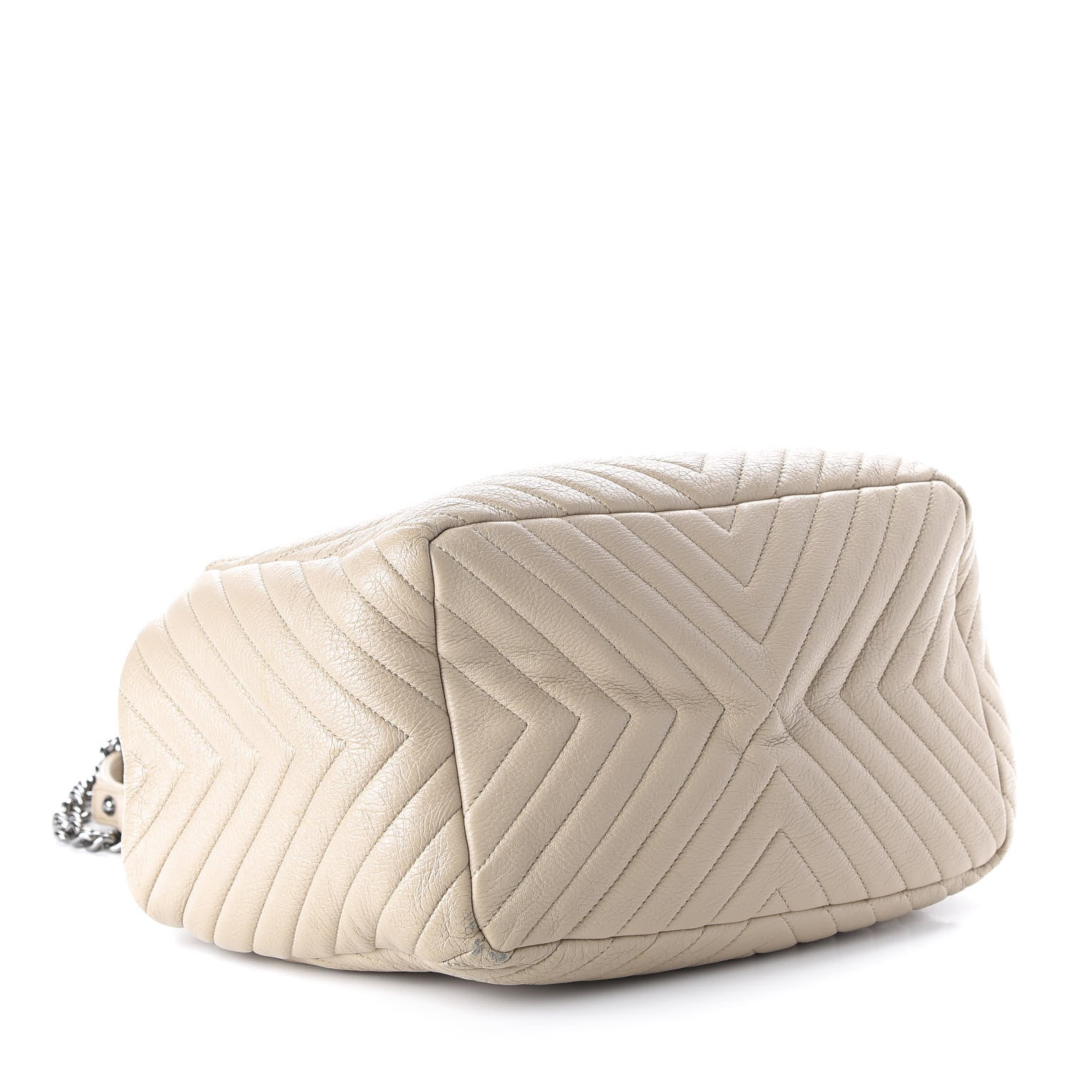 Chanel Deerskin Chevron Large CC Chain Bucket Drawstring Bag Beige 4 of 11